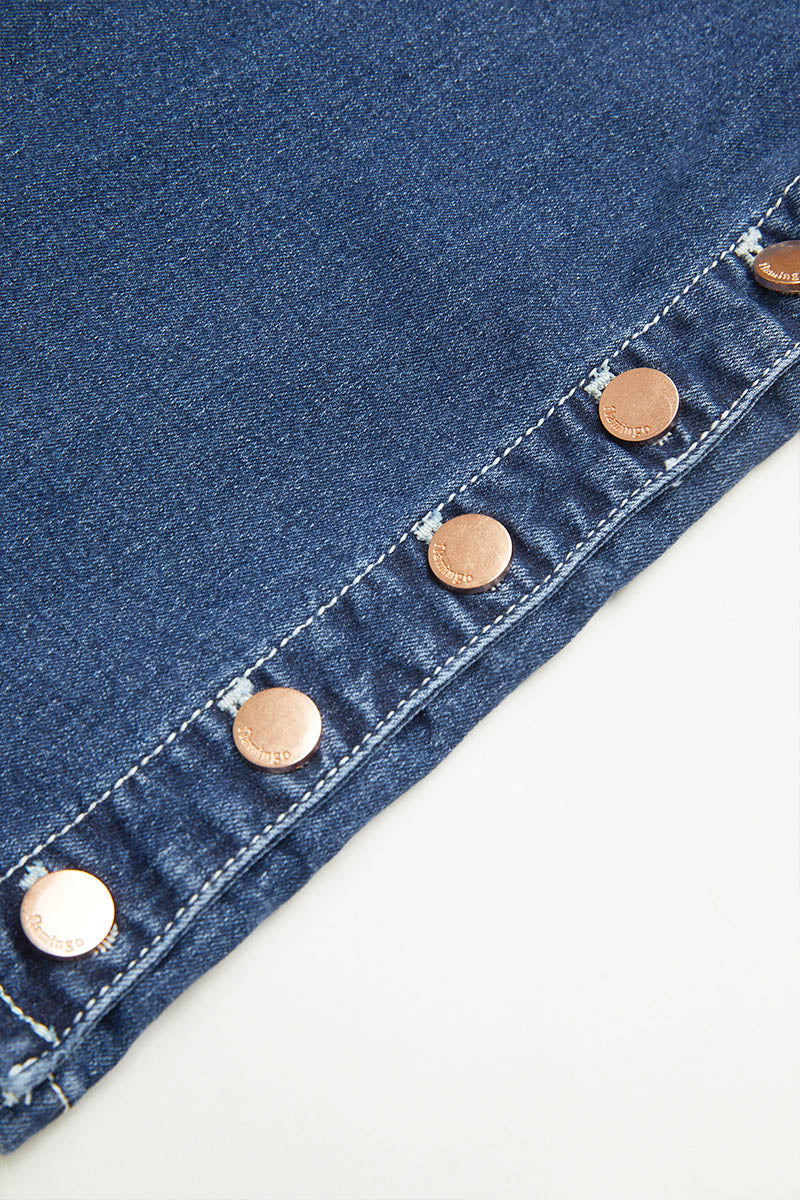 Wash Mid Waist Buttoned Hem Bootcut Jeans Without Belt