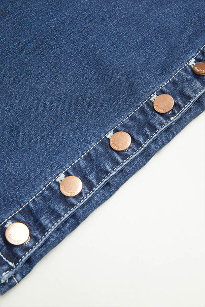 Wash Mid Waist Buttoned Hem Bootcut Jeans Without Belt