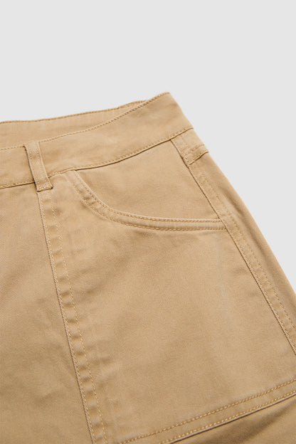 Solid Stitch Detail Mid Waist Bootcut Pants Without Belt