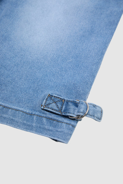 Wash Drawstring Adjustable Pleated High Waist Straight Leg Capri Jeans