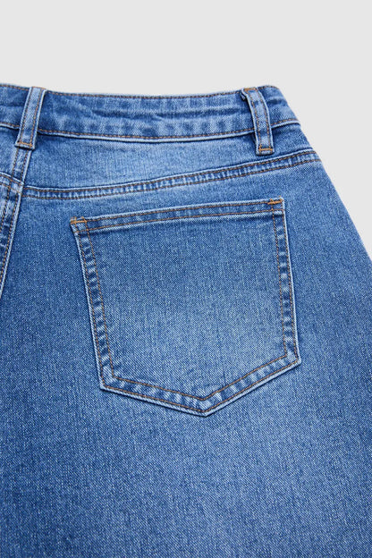 Wash Buckle Hem Mid Rise Wide Leg Crop Jeans