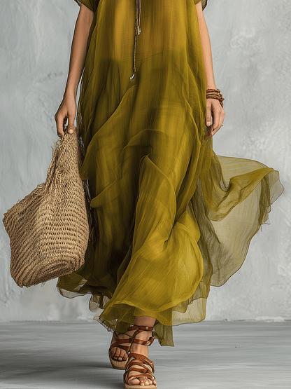 Robe longue bohème vert olive avec silhouette drapée