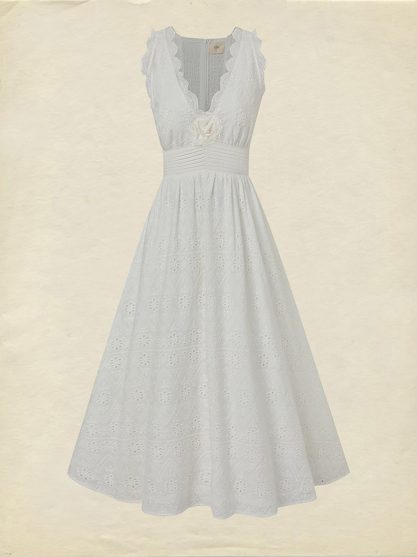 Robe longue en coton, sans manches, col en V, unie, dentelle, vintage, blanche