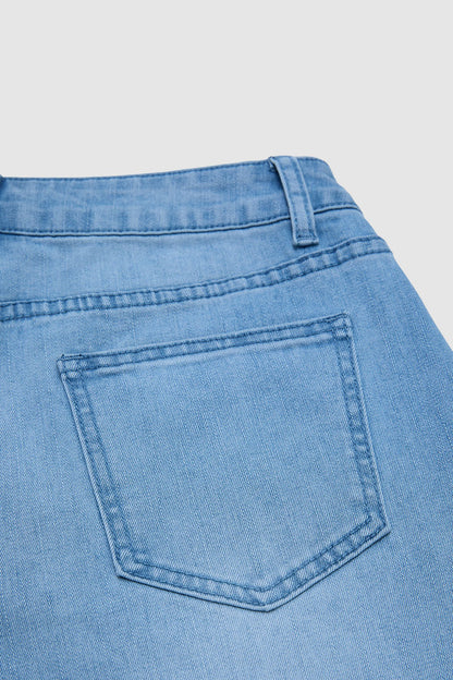 Wash Contrast Stitch Patch Pocket Mid Rise Barrel Leg Crop Jeans Without Belt