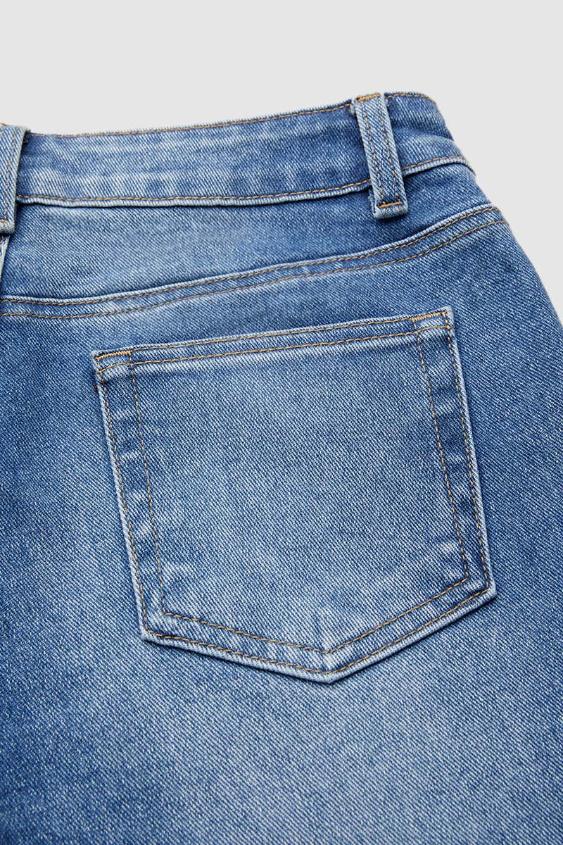 Raw Hem Mid Waist Straight Leg Jeans