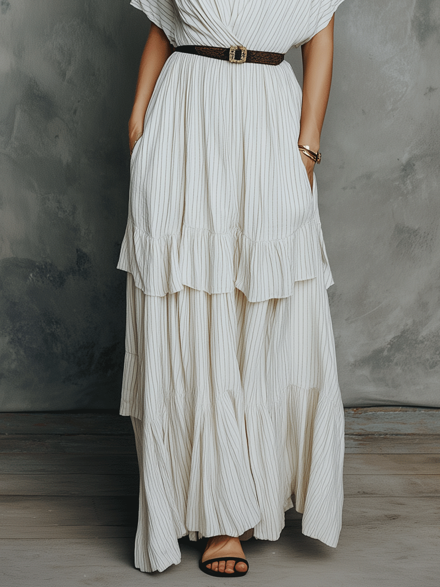 Robe longue bohème en étagères souples couleur ivoire