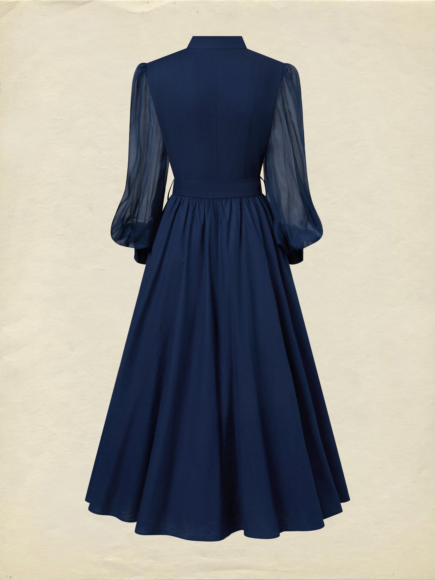 Robe longue en coton, manches longues, col montant, unie, ceinture, vintage français, violet bleu