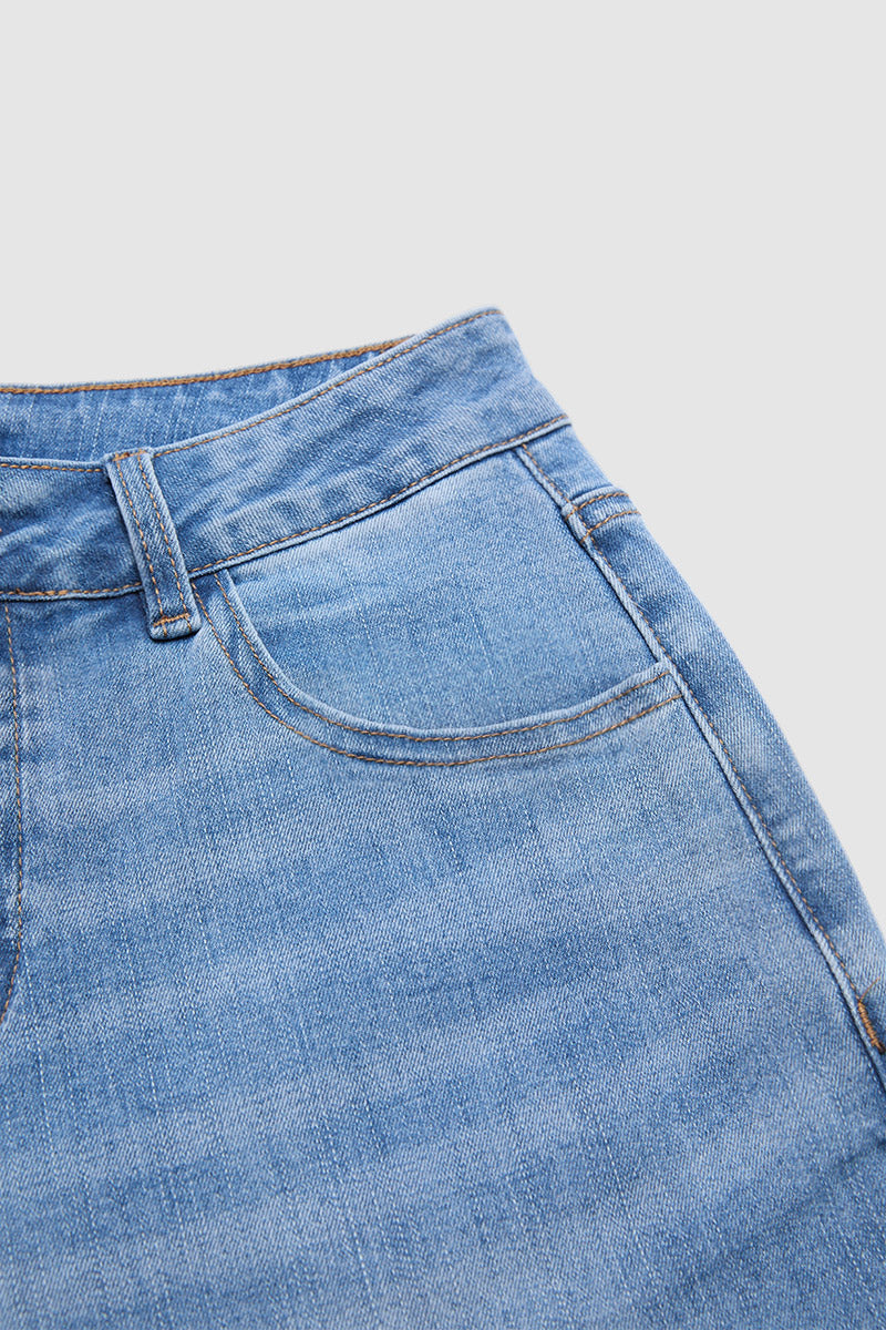 Wash Ripped Raw Hem Mid Rise Straight Leg Crop Jeans