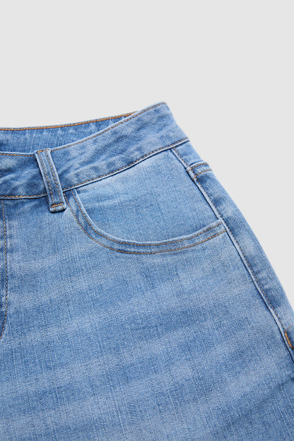 Wash Ripped Raw Hem Mid Rise Straight Leg Crop Jeans