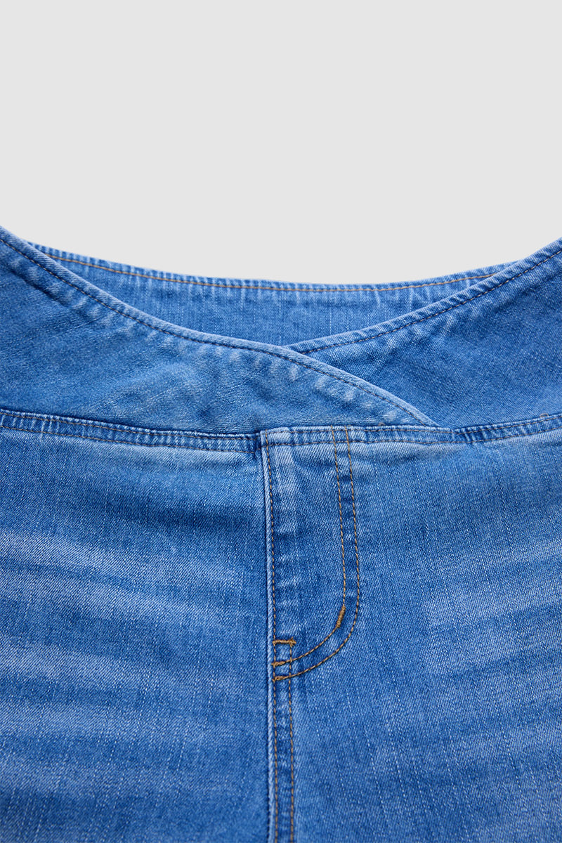 Plant Embroidery Raw Hem Asymmetrical Split Mid Waist Flare Jeans