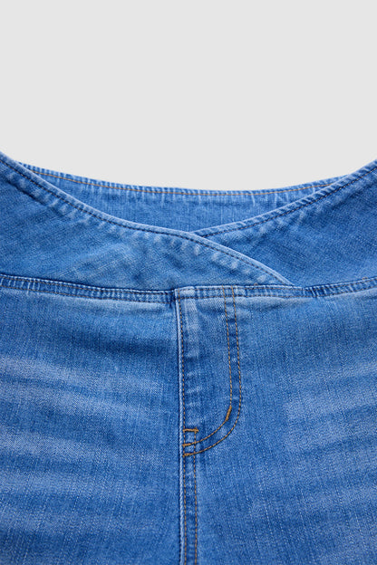 Plant Embroidery Raw Hem Asymmetrical Split Mid Waist Flare Jeans