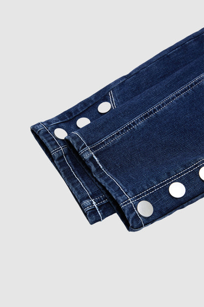 Wash Button Side Mid Waist Skinny Crop Jeans