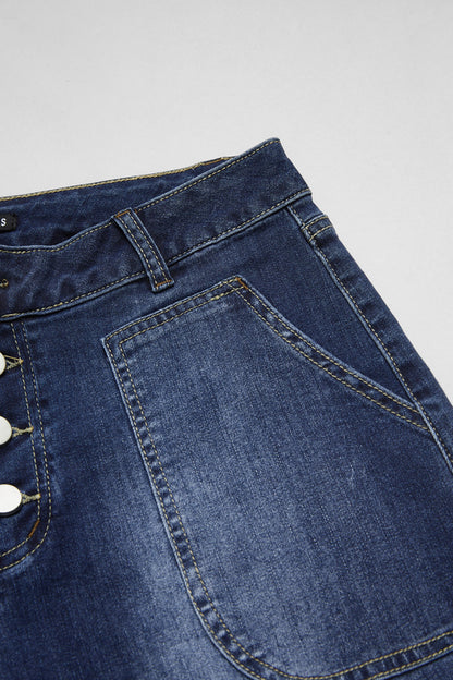 Multi Pocket Button Fly Mid Rise Straight Leg Crop Jeans Without Belt
