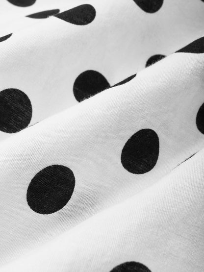 Robe longue en coton, manches courtes, col châle, à pois, vintage, blanche