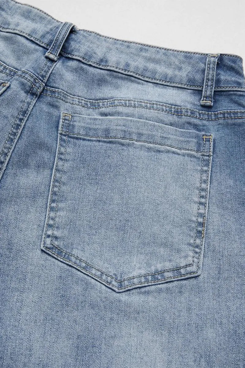 Wash Stitch Decor Wide Leg Mid Rise Jeans Without Belt
