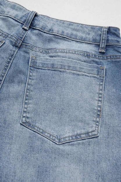 Wash Stitch Decor Wide Leg Mid Rise Jeans Without Belt