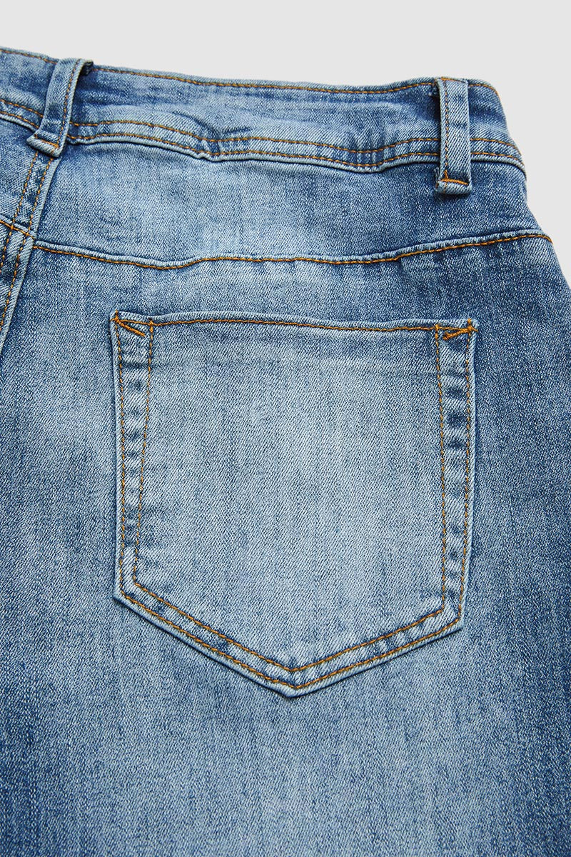 Wash Stretchy Mid Waist Straight Leg Jeans