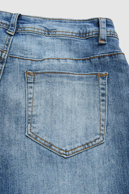 Wash Stretchy Mid Waist Straight Leg Jeans