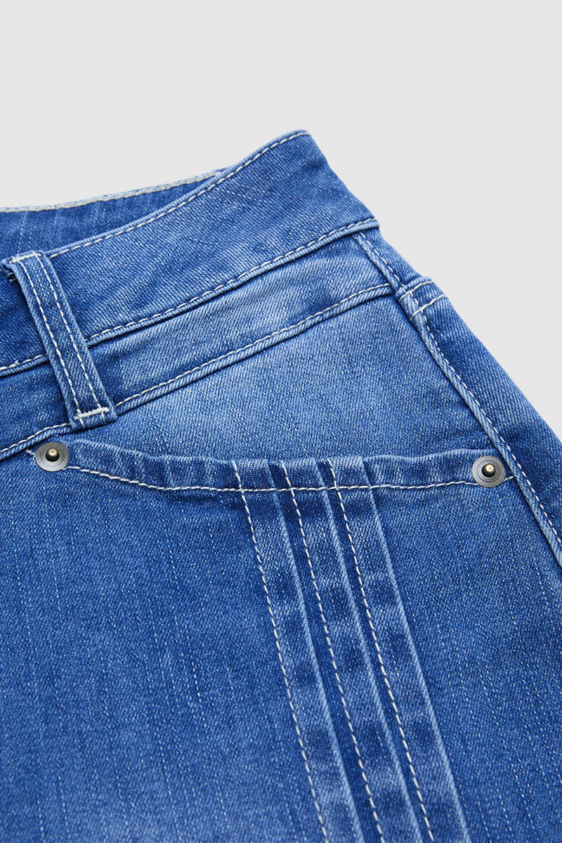 Wash Stitch Detail Mid Waist Straight Leg Capri Jeans Without Belt