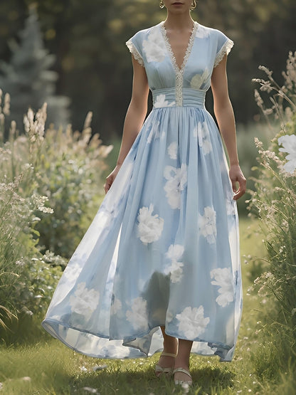 (TAILLES:XS-XXL)Robe longue en lin, sans manches, col en V, motifs floraux, style vintage, blanche