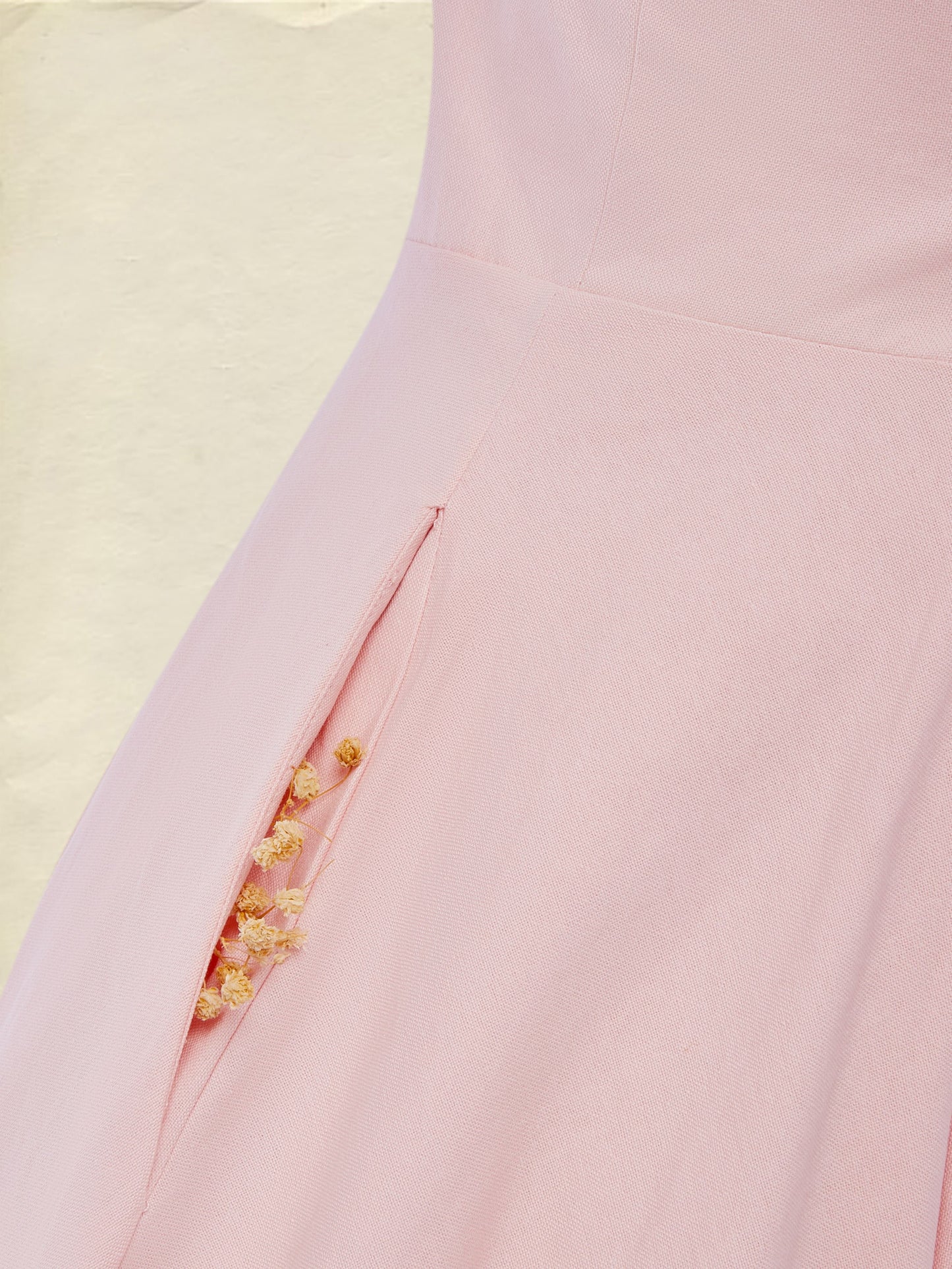 Ensemble robe longue en coton, manches mi-longues, col rond, fleuri, poches, vintage français, rose clair