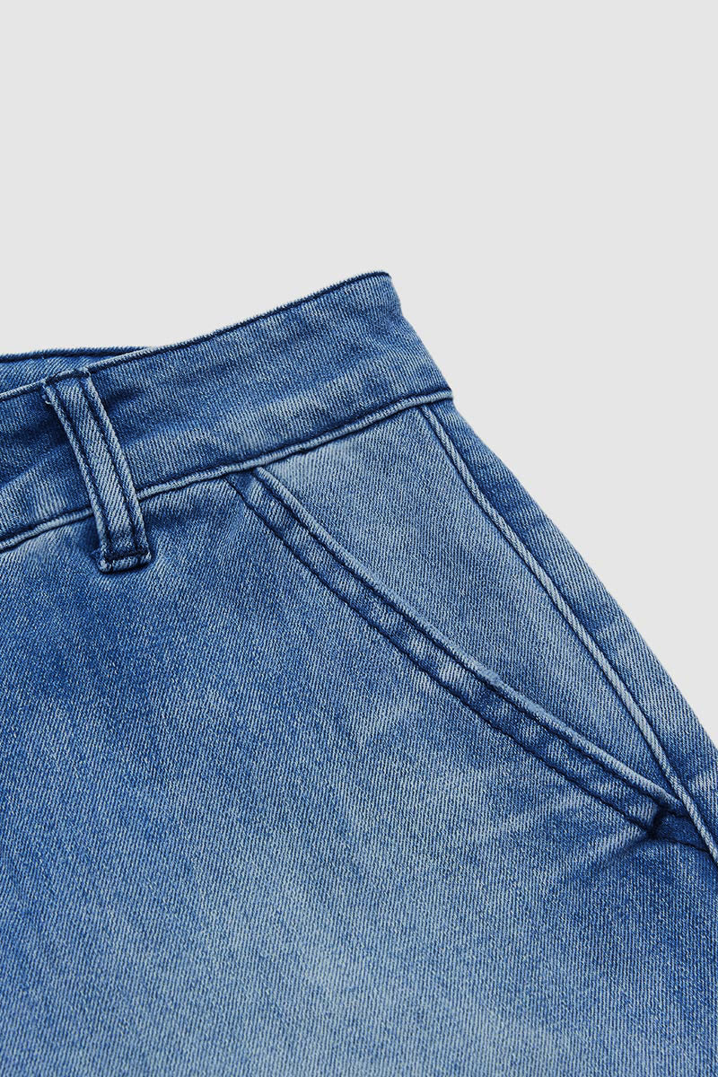 Wash Stitch Detail Mid Rise Barrel Leg Crop Jeans Without Belt