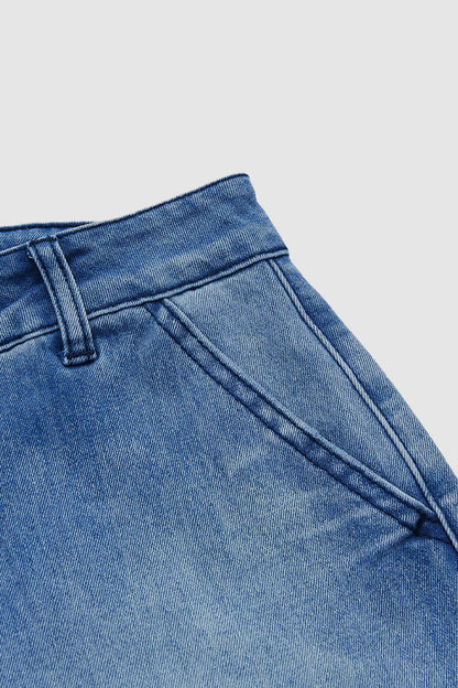 Wash Stitch Detail Mid Rise Barrel Leg Crop Jeans Without Belt