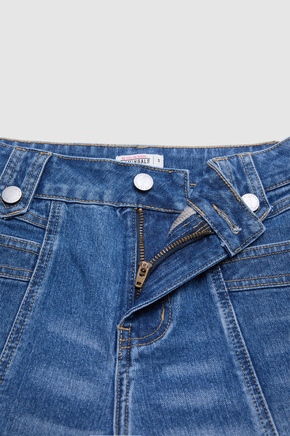 Roll & Raw Hem Stitch Detail Flap Decor High Waist Tapered Cropped Jeans