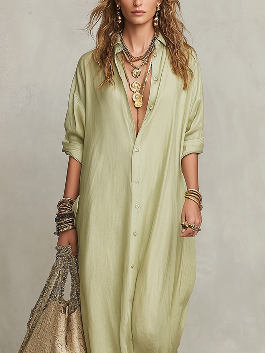 Robe longue décontractée boutonnée bohème