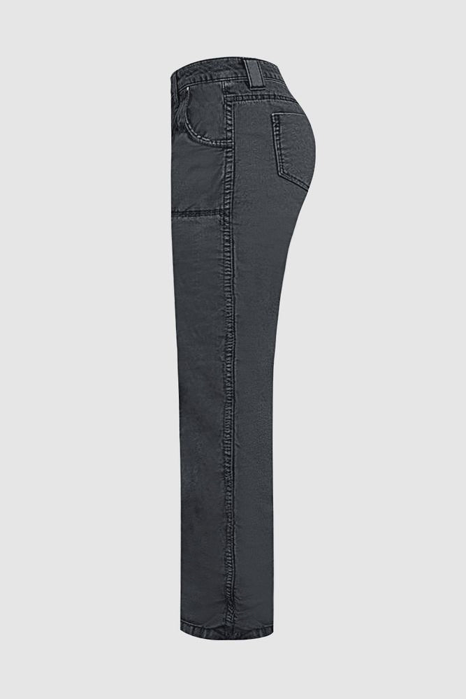 Solid Stitch Detail Mid Rise Straight Leg Cargo Pants Without Belt