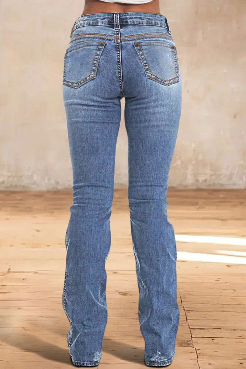 Wash Contrast Stitch Low Waist Bootcut Jeans