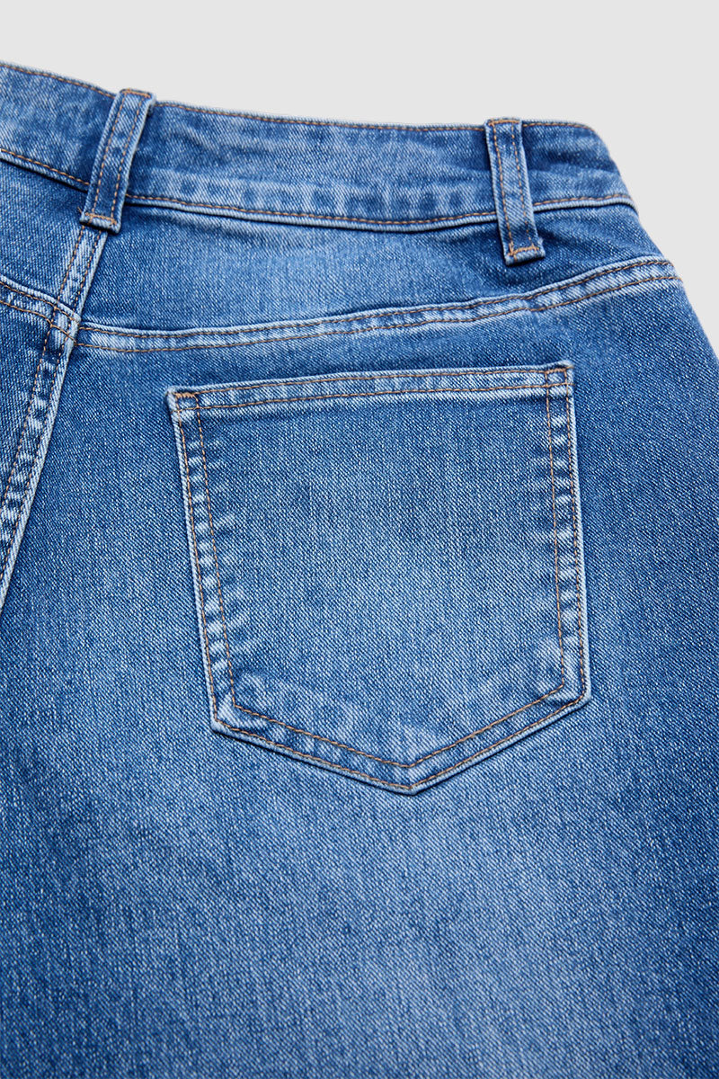 Wash Raw Hem Split Mid Waist Wide Leg Cropped Jeans Without Belt