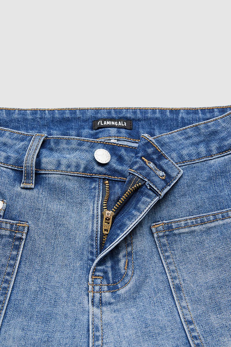 Valentine's Day Pattern Embroidered Patch Pocket Mid Rise Straight Leg Jeans Without Belt