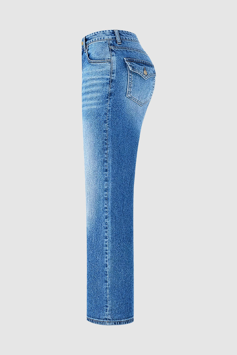 Stitch Detail Mid Waist Straight Leg Jeans