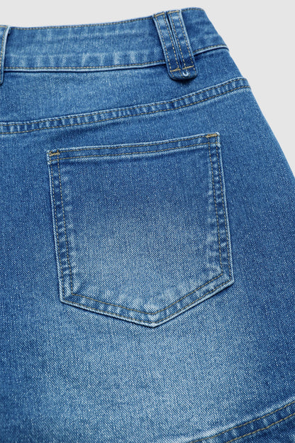 Wash Split Studded Mid Waist Denim Shorts