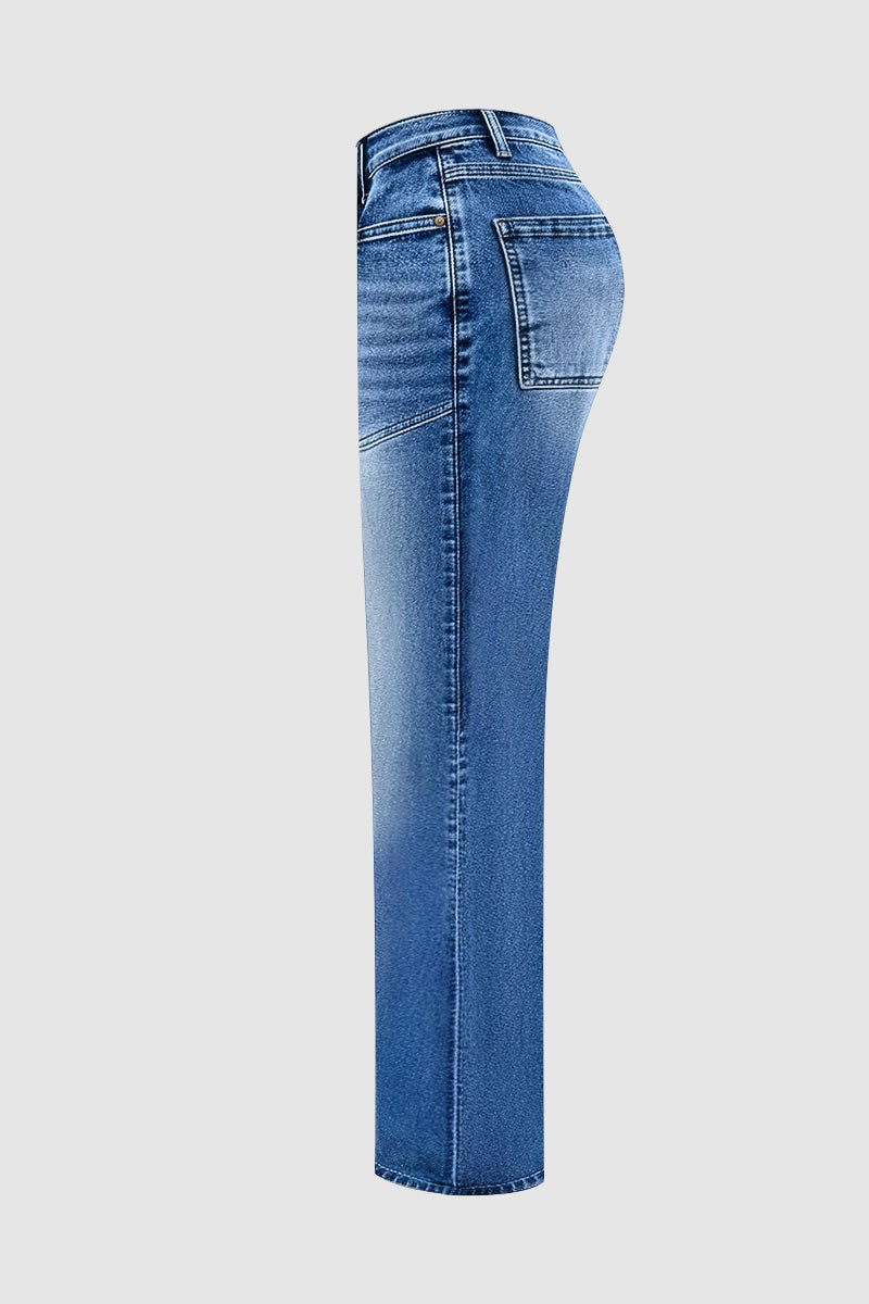 Wash Mid Waist Straight Leg Jeans Without Belt