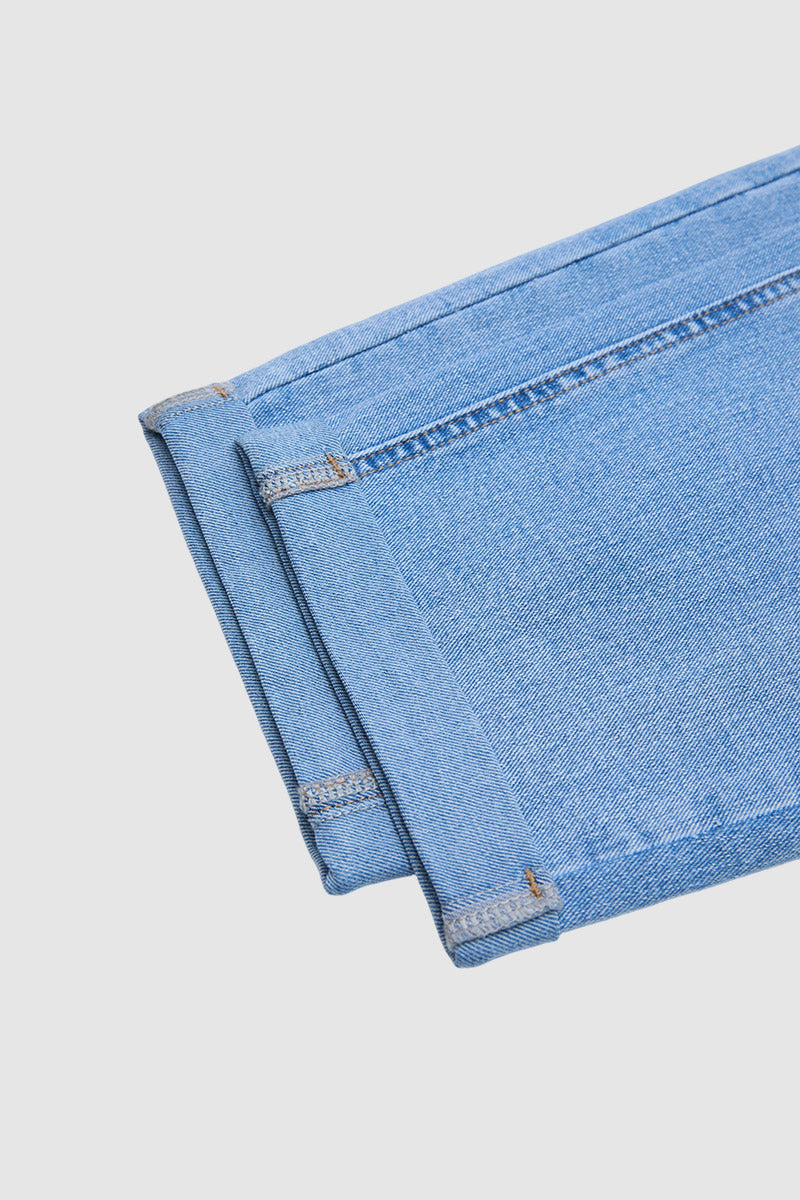 Wash Roll Hem Mid Waist Straight Leg Crop Jeans