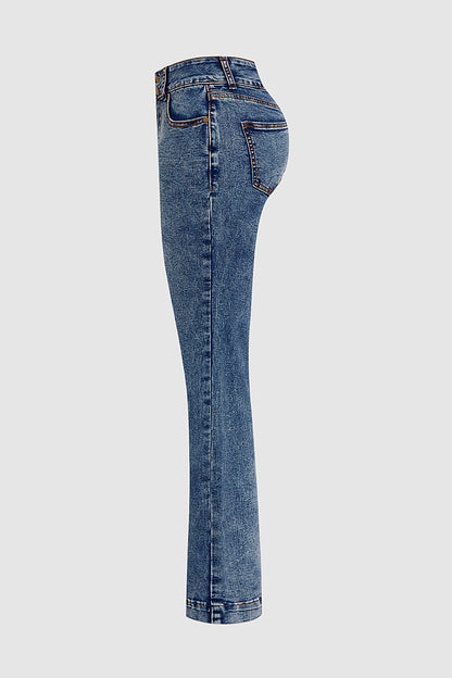 Double Button Stitch Detail High Waist Bootcut Jeans
