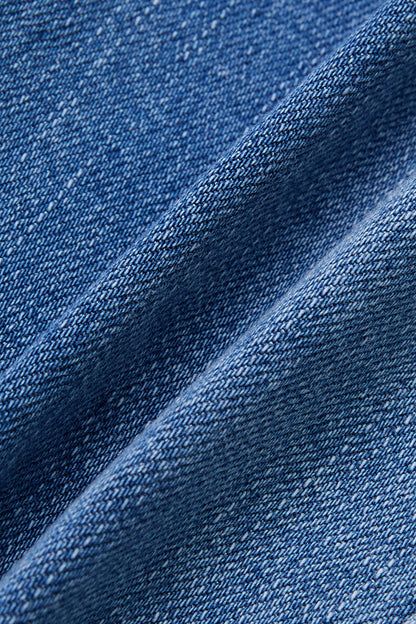 Raw Hem Stitch Detail Mid Waist Denim Cargo Bermuda Shorts