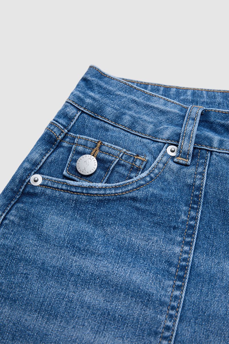 Wash Split Mid Waist Denim Mid Thigh Shorts Without Belt