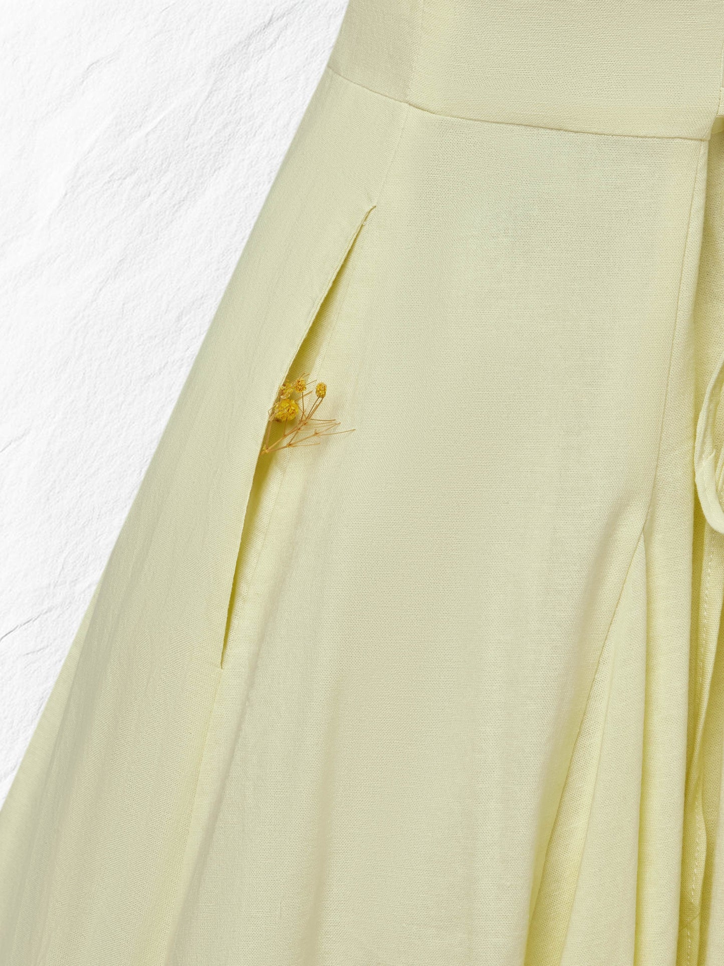 Robe longue en lin, Manches courtes, Encolure carrée, Unie, Vacances, Vintage français, Jaune clair