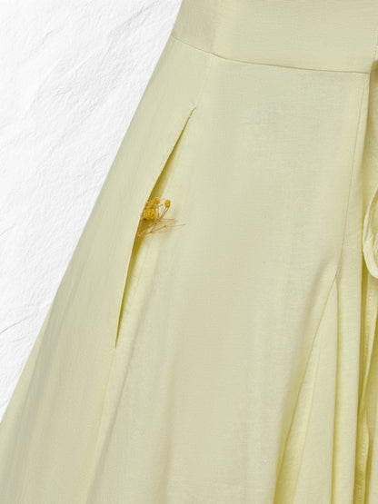 Robe longue en lin, Manches courtes, Encolure carrée, Unie, Vacances, Vintage français, Jaune clair