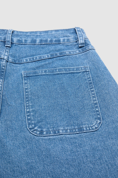 Wash Patch Pocket Roll Hem High Rise Crop Tapered Jeans Without Belt