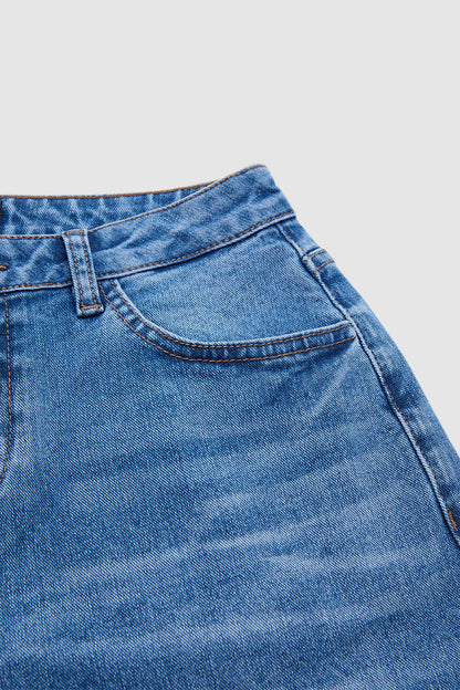 Wash Ruffle Hem Split Mid Waist Wide Leg Jeans