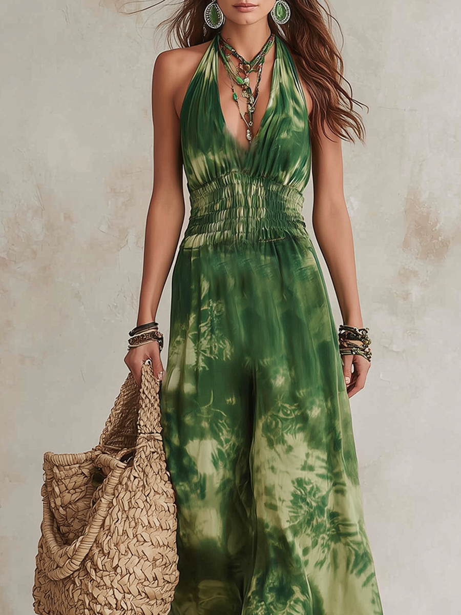 Combinaison Tie-Dye Vert Forêt Style Vacances