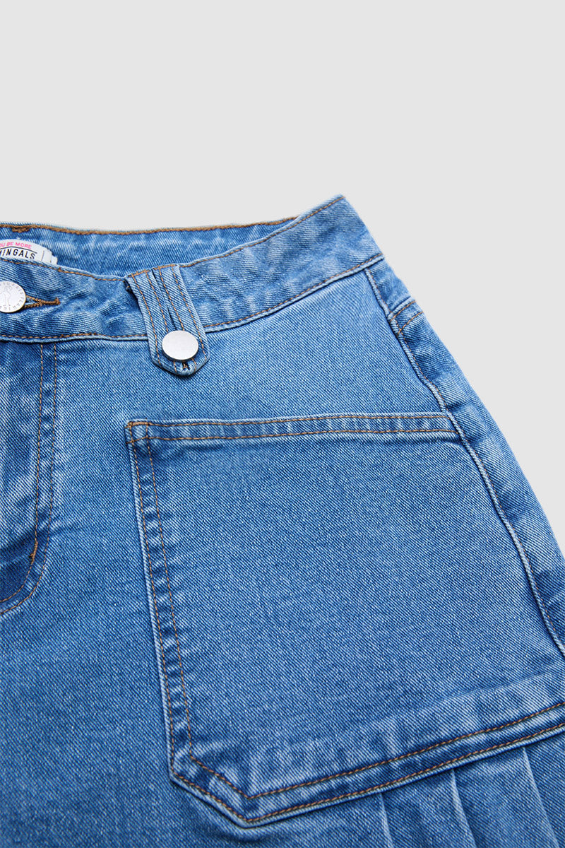 Wash Drawstring Hem Mid Rise Cropped Wide Leg Jeans