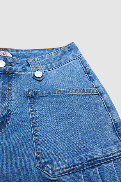 Wash Drawstring Hem Mid Rise Cropped Wide Leg Jeans