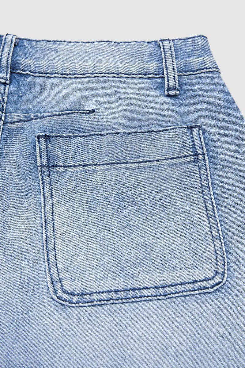 Wash Stitch Detail Mid Rise Barrel Leg Crop Jeans Without Belt
