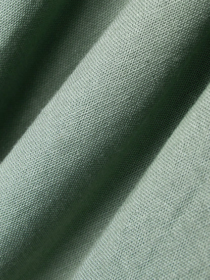 Robe longue en lin, manches 3/4, encolure carrée, à lacer, mélange de lin, verte