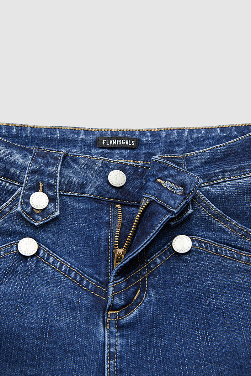 Wash Button Decor High Rise Bootcut Jeans